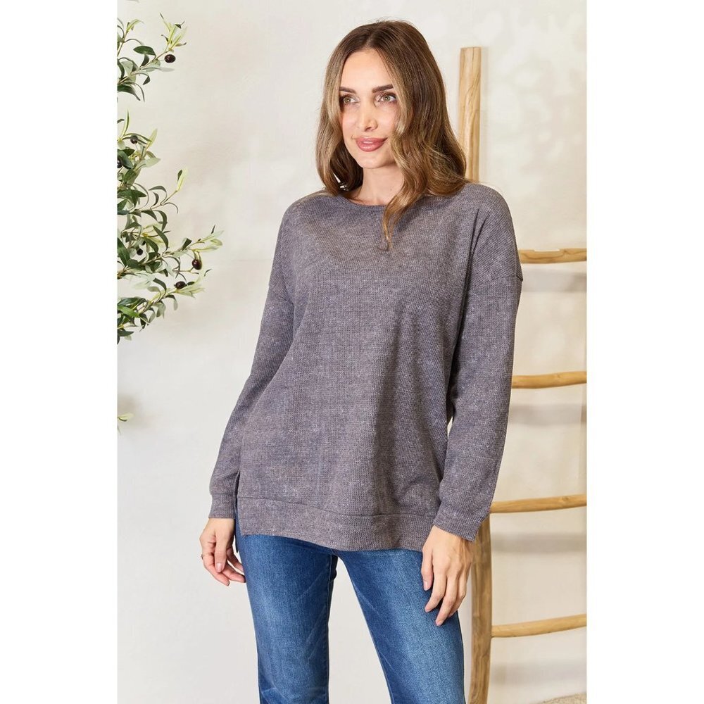 Basic Bae Round Neck Drop Shoulder Slit Sweatshirt - image 1